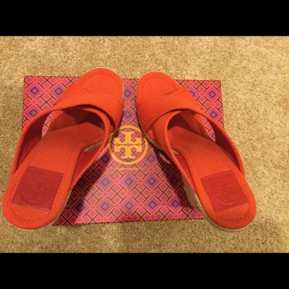 TORY BURCH Orange Espadrille Size 7.5 Wedges - Picture 2 of 7